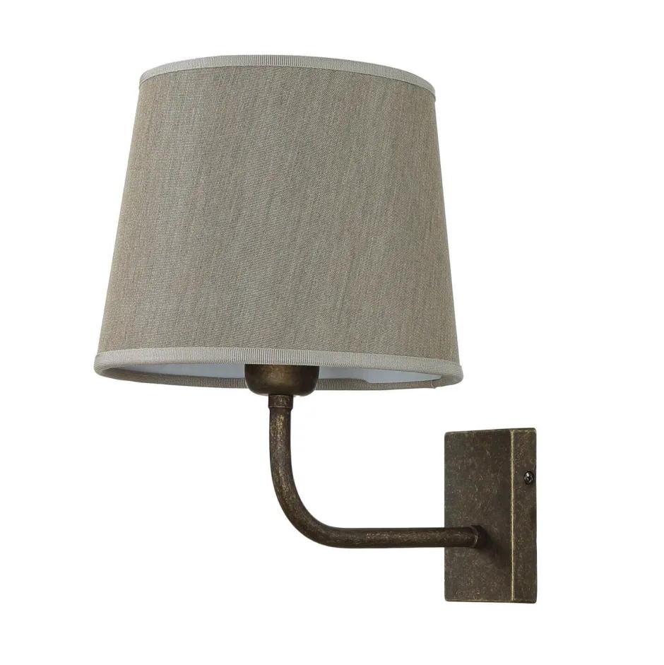 Wohnzimmerlampen|Metall Lampen*Giovanni Battista Messing Wandleuchte E27 Beige Stoff Schirm
