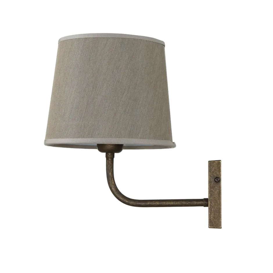 Wohnzimmerlampen|Metall Lampen*Giovanni Battista Messing Wandleuchte E27 Beige Stoff Schirm