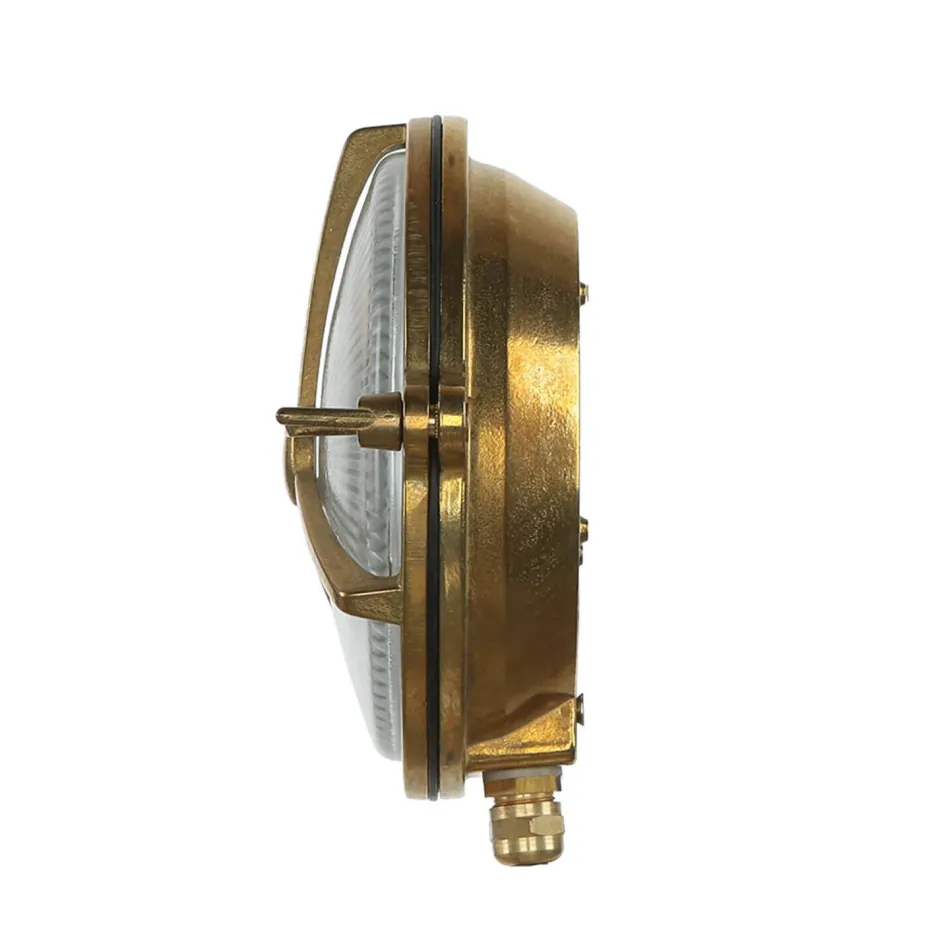 Lido Messing Wandleuchte rund IP64 Riffelglas Bullauge< Außenwandleuchten|Rustikale Lampen
