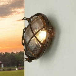 Lido Messinglampe außen Maritim Ø 21 cm Schwarz antik IP64< Rustikale Lampen|Metall Lampen