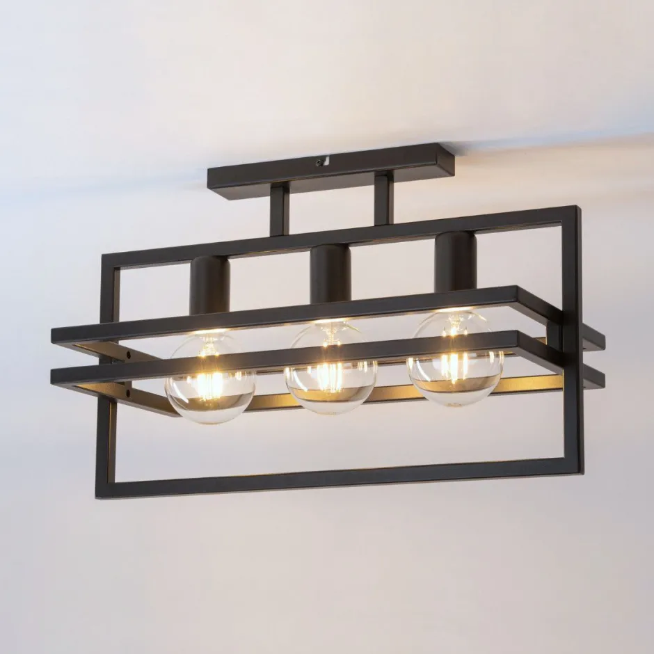 Deckenleuchten|Moderne Lampen*Sigma Metall Deckenleuchte Schwarz 3-flammig E27 52 cm lang