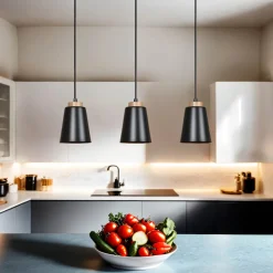 Emibig Metall Hängelampe Schwarz Metall Holz Esstisch< Wohnzimmerlampen|Skandinavische Lampen