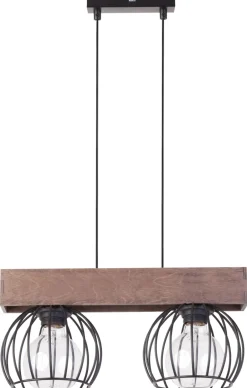 Sigma Metall Pendelleuchte Schwarz Holz Gitter E27 gemütlich< Hängelampen|Wohnzimmerlampen