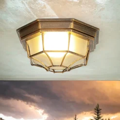 Rustikale Lampen|Feuchtraumleuchten*Easylight MILANO Deckenleuchte E27 Kupfer Antik IP44 Ø27cm