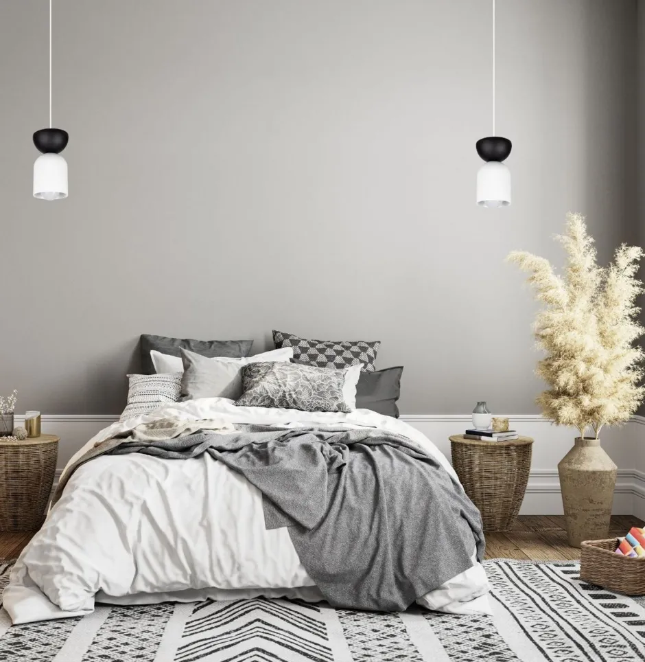 Belis Minimalistische Hängelampe Weiß Schwarz E27 Ø11 cm rund< Hängelampen|Bürolampen