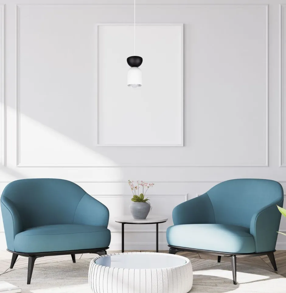 Belis Minimalistische Hängelampe Weiß Schwarz E27 Ø11 cm rund< Hängelampen|Bürolampen