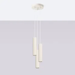 Hängelampen|Bürolampen*Sollux Moderne Hängelampe in Creme 3-flammig GU10 schmal Ø 19,5 cm