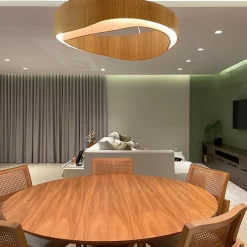 Hängelampen|Bürolampen*Elstead Moderne Hängelampe LED rund Ø 80 cm groß Teak Holz Furnier