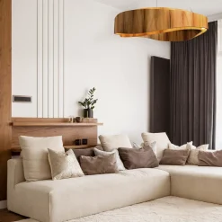 Hängelampen|Bürolampen*Elstead Moderne Hängelampe LED rund Ø 80 cm groß Teak Holz Furnier