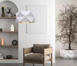 Belis Moderne Hängeleuchte Stoff blendarm E27 L:70 Weiß Beige< Hängelampen|Bürolampen