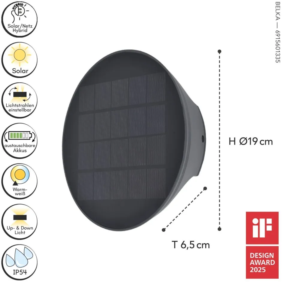 Solarleuchten|Led Außenleuchten*Eco-Light Moderne LED Solar-Außenlampe Wand IP54 Dunkelgrau 5 W
