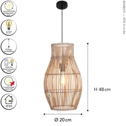 Wohnzimmerlampen|Metall Lampen*Eco-Light Moderne Pendelleuchte Bambus Natur Schwarz Ø30 cm E27