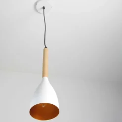 Luminex Moderne Pendelleuchte MUZA Weiß Metall Holz Gold< Hängelampen|Esszimmer Lampen