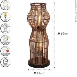 Eco-Light Moderne Stehlampe Bambus Natur Schwarz E27 60 cm klein< Wohnzimmerlampen|Metall Lampen