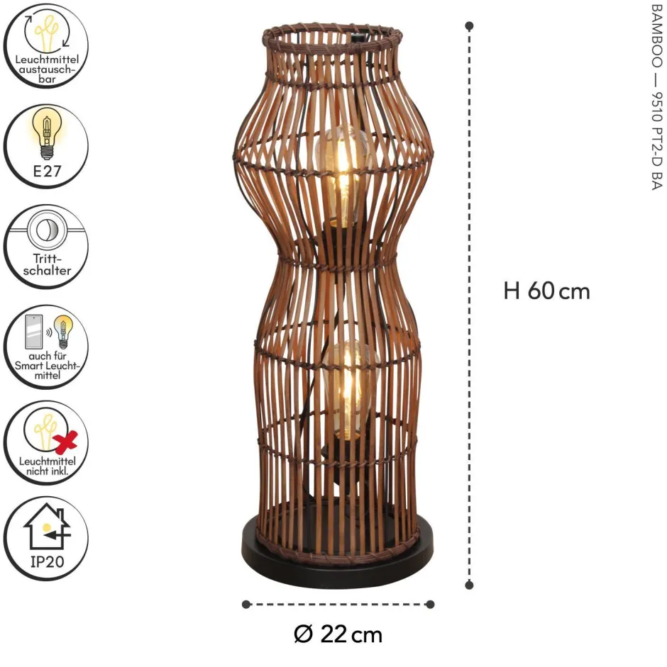 Eco-Light Moderne Stehlampe Bambus Natur Schwarz E27 60 cm klein< Wohnzimmerlampen|Metall Lampen