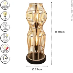 Eco-Light Moderne Stehlampe Bambus Natur Schwarz E27 60 cm 2-flmg< Wohnzimmerlampen|Metall Lampen