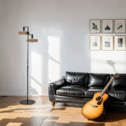 Sigma Moderne Stehlampe Schwarz Metall Holz Lesen 160 cm groß< Moderne Lampen|Holzlampen