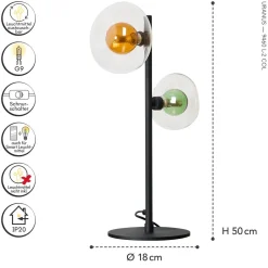 Wohnzimmerlampen|Glaslampen*Eco-Light Moderne Tischlampe Glas Kugeln Grün Bernstein G9 48 cm