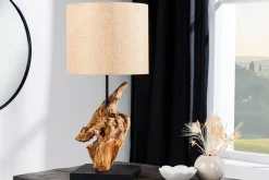 Tischlampen|Schlafzimmer Lampen*Invicta Interior Moderne Tischleuchte blendarm Stoff Holz E27 58 cm groß