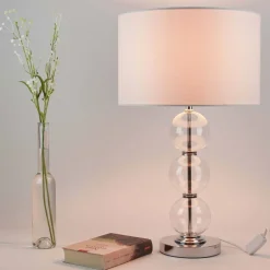 Searchlight Moderne Tischleuchte Wohnzimmerlampe Chrom< Wohnzimmerlampen|Stofflampen