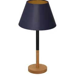 Tischlampen|Schlafzimmer Lampen*Luminex Nachttischlampe Blau Natur Gold Stoff Holz 56 cm E27