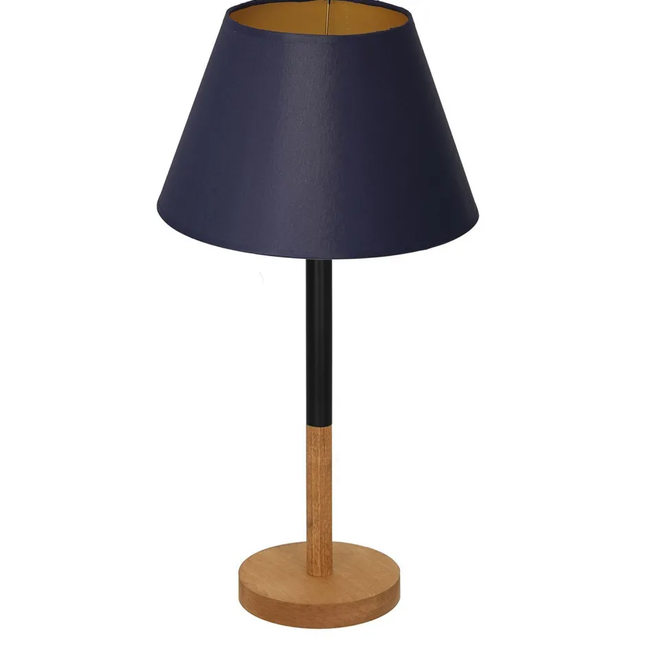 Tischlampen|Schlafzimmer Lampen*Luminex Nachttischlampe Blau Natur Gold Stoff Holz 56 cm E27