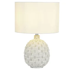 Searchlight Nachttischlampe E14 36,5 cm D: 25 cm Weiß Stoff Keramik< Wohnzimmerlampen|Stofflampen