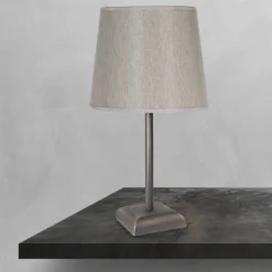 Giovanni Battista Nachttischlampe E27 Messing Stoff 35 cm in Bronze matt Beige< Tischlampen|Schlafzimmer Lampen