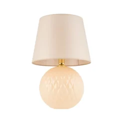 TK Lighting Nachttischlampe Glas Stoff 60 cm Klassisch E27 Ecru Beige< Tischlampen|Schlafzimmer Lampen