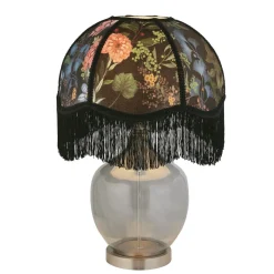 Searchlight Nachttischlampe Grau Bunt E27 55 cm D: 38 cm Stoff Rauchglas< Schlafzimmer Lampen|Glaslampen