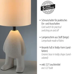 Wohnzimmerlampen|Schlafzimmer Lampen*Just Light NachtTischlampe Keramik Stoff Teddy 38 cm E27 blendarm