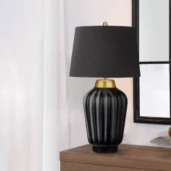 Tischlampen|Schlafzimmer Lampen*Elstead Nachttischlampe Keramik Stoff 56,2 cm hoch E27