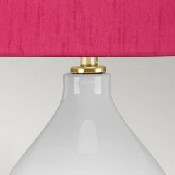 Elstead Nachttischlampe Keramik Stoff 64 cm E27 Weiß Pink< Wohnzimmerlampen|Stofflampen