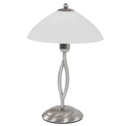 Steinhauer Nachttischlampe Metall Glas in Stahl Weiß E27 45 cm< Tischlampen|Schlafzimmer Lampen