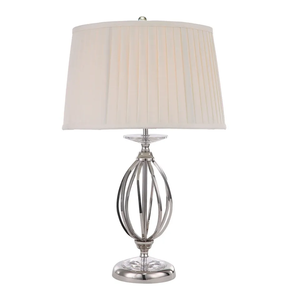 Tischlampen|Schlafzimmer Lampen*Elstead Nachttischlampe mit Stoff Schirm 56,5cm in Nickel Creme
