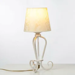 Jupiter Nachttischlampe Shabby Gold Weiß Stoff Schirm 45cm< Nachttischlampen|Stofflampen