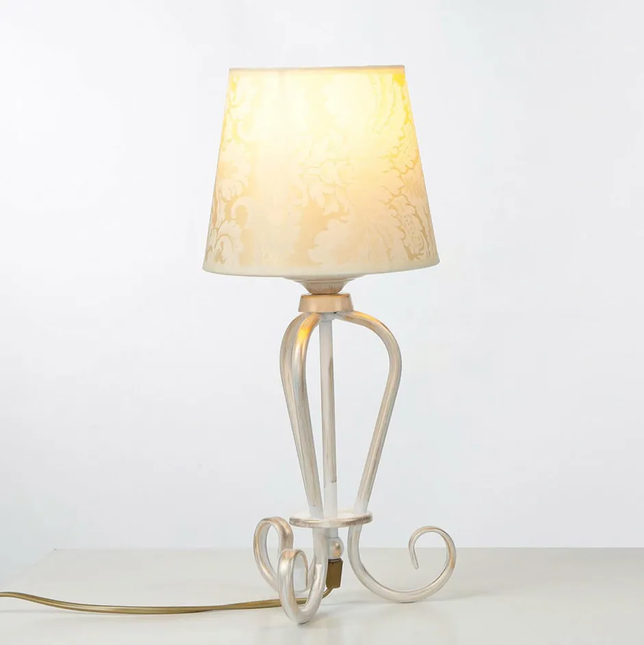 Jupiter Nachttischlampe Shabby Gold Weiß Stoff Schirm 45cm< Nachttischlampen|Stofflampen
