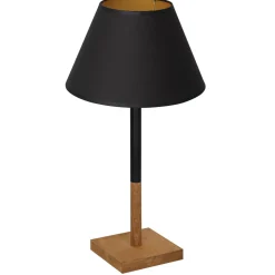 Tischlampen|Schlafzimmer Lampen*Luminex Nachttischlampe Stoff Holz Schwarz Natur Gold 56 cm E27