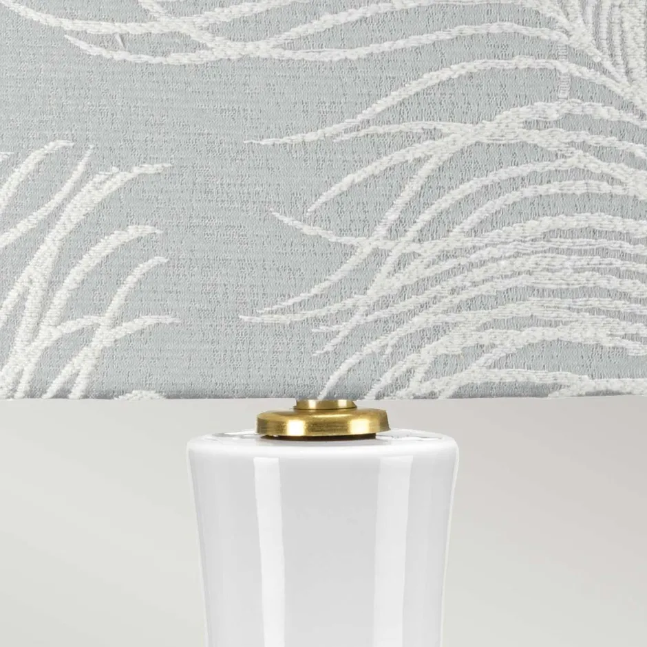 Elstead Nachttischlampe Stoff Keramik E27 69 cm Retro Weiß grau< Schlafzimmer Lampen|Stofflampen