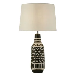 Schlafzimmer Lampen|Stofflampen*Searchlight Nachttischleuchte E27 69 cm Schwarz Weiß Keramik Stoff