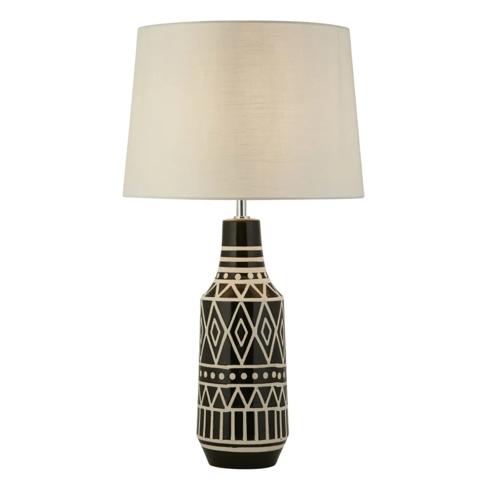 Schlafzimmer Lampen|Stofflampen*Searchlight Nachttischleuchte E27 69 cm Schwarz Weiß Keramik Stoff