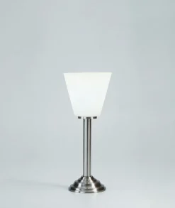 Wohnzimmerlampen|Metall Lampen*Berliner Messingleuchten Nachttischleuchte Echt-Messing Glas E27 37 cm in Nickel