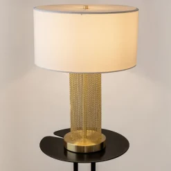 Maytoni Nachttischleuchte Edelstahl Stoff 47 cm in Gold Weiß< Tischlampen|Schlafzimmer Lampen