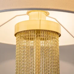 Maytoni Nachttischleuchte Edelstahl Stoff 47 cm in Gold Weiß< Tischlampen|Schlafzimmer Lampen