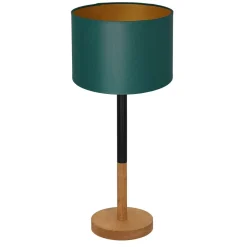 Luminex Nachttischleuchte Holz Stoff Schwarz Petrol Gold 56 cm< Tischlampen|Schlafzimmer Lampen