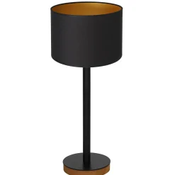 Tischlampen|Schlafzimmer Lampen*Luminex Nachttischleuchte Holz Stoff in Schwarz Gold E27 56 cm