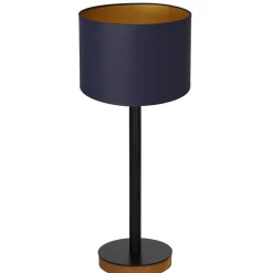Luminex Nachttischleuchte Holz Stoff in Blau Gold E27 56 cm< Tischlampen|Schlafzimmer Lampen