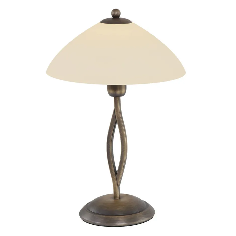 Tischlampen|Schlafzimmer Lampen*Steinhauer Nachttischleuchte Metall Glas in Bronze Creme E27 45 cm