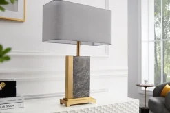 Invicta Interior Nachttischleuchte Stoff Marmor Stahl 65 cm in Gold Grau< Tischlampen|Schlafzimmer Lampen