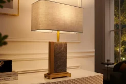 Invicta Interior Nachttischleuchte Stoff Marmor Stahl 65 cm in Gold Grau< Tischlampen|Schlafzimmer Lampen